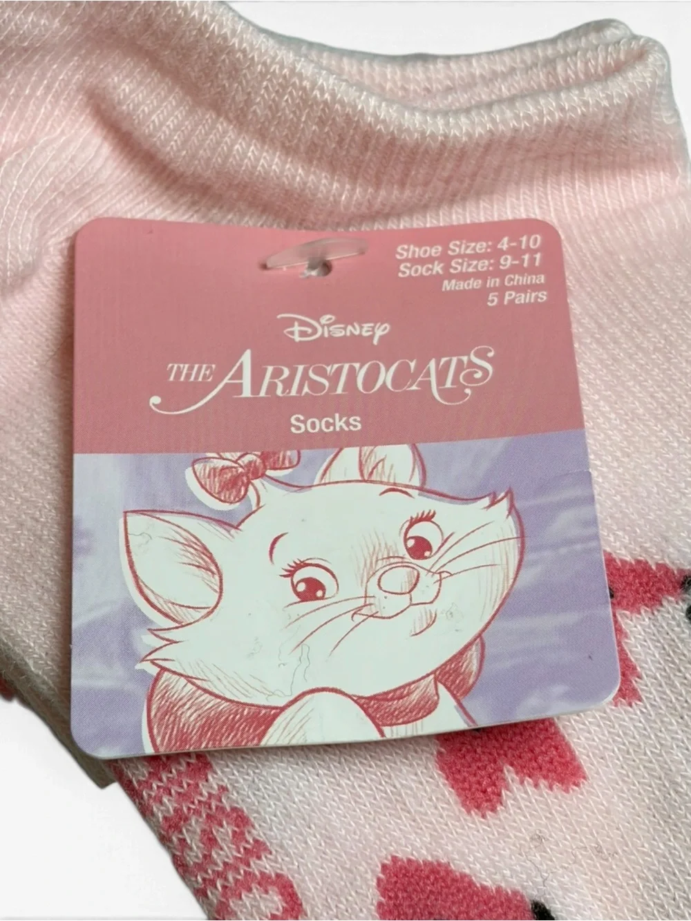 Disney The Aristocats Marie Pink White Gray Bow Cat Ankle Socks 5 Pack